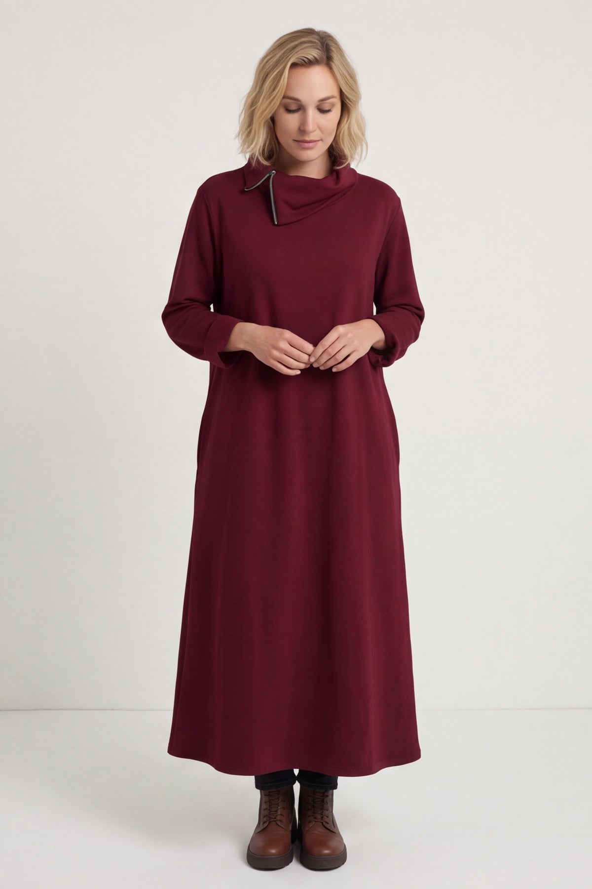 Wanda Zip Polo Cotton Dress Wine – image 2 of 6