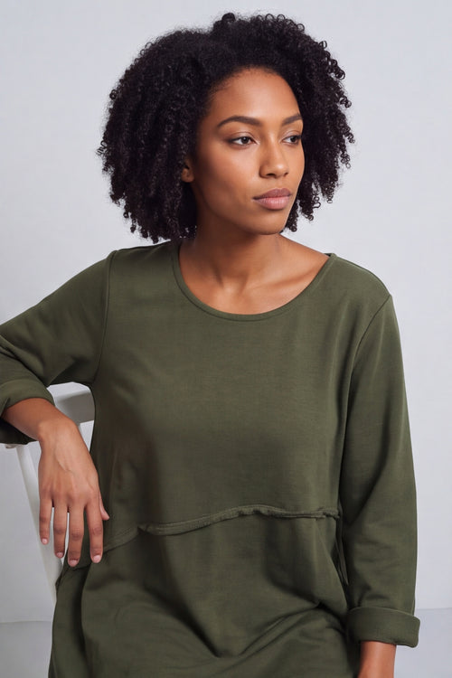 Minnie Seam Detail Cotton Tunic Khaki – image 2 of 5
