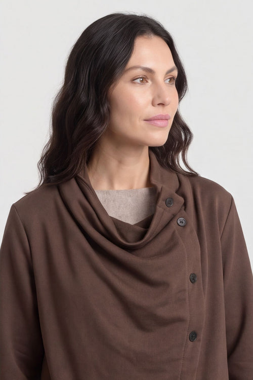 Damaris Asymmetric Button Cotton Top Cocoa – image 2 of 6