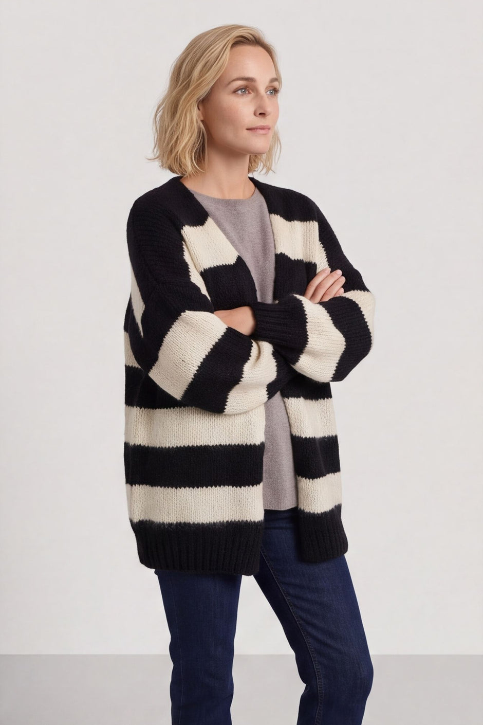 Kennedy Stripe Knitted Cardigan Black – image 2 of 6