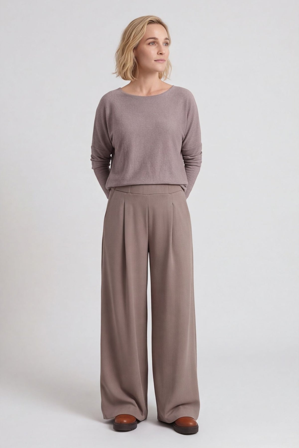 Trish Wide Leg Cotton Trousers Mocha – image 2 of 6