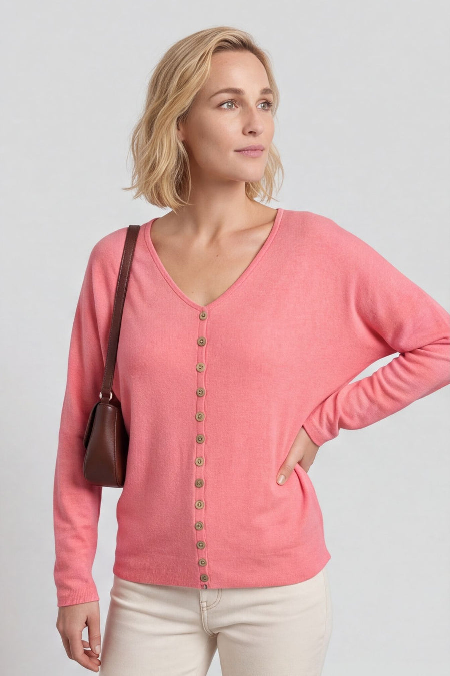 Blythe Button Detail Top Coral – image 2 of 6