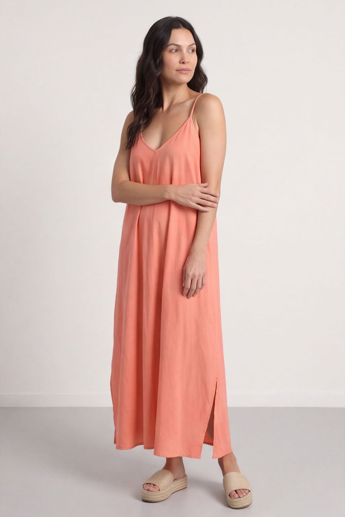 Cesca Strap Linen Dress Orange – image 2 of 6