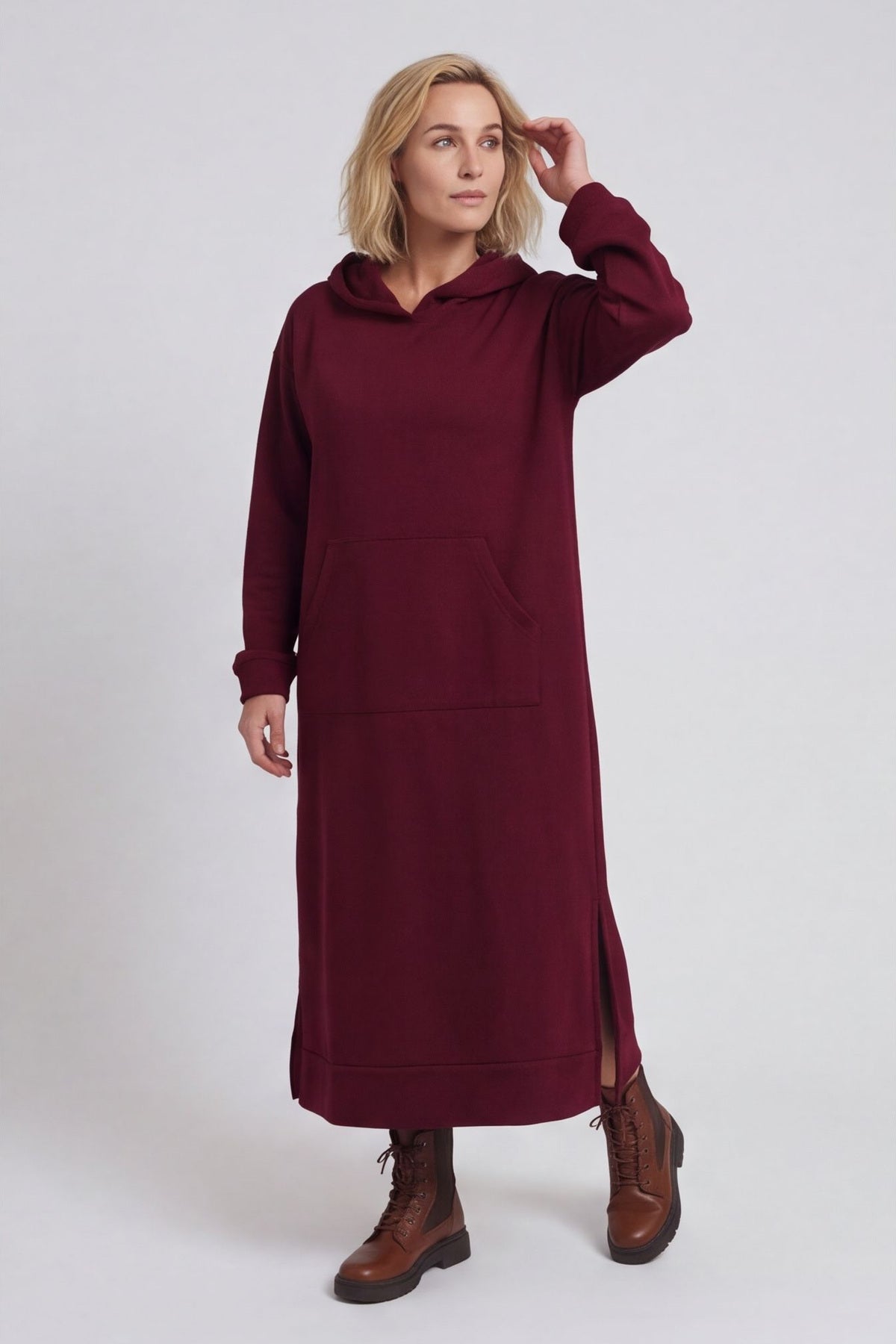 Genaya Hooded Cotton Dress Wine – image 2 of 6