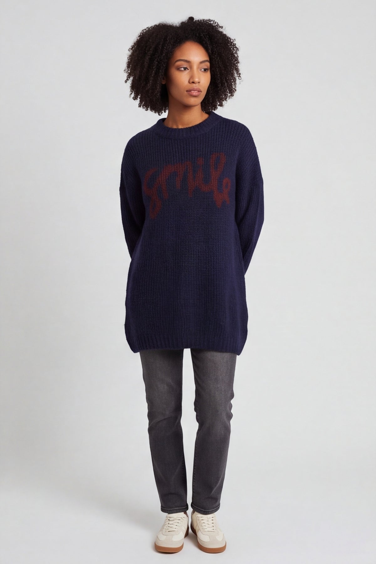 Smile Knitted Jumper Navy – image 2 of 5