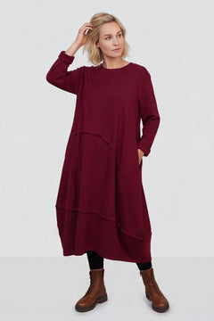 Edie Seam Detail Cotton Dress Wine – image 2 of 4