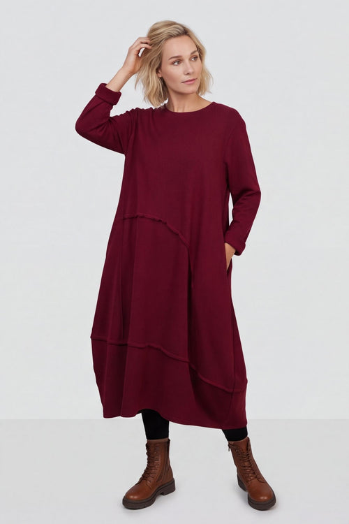 Edie Seam Detail Cotton Dress Wine – image 2 of 4