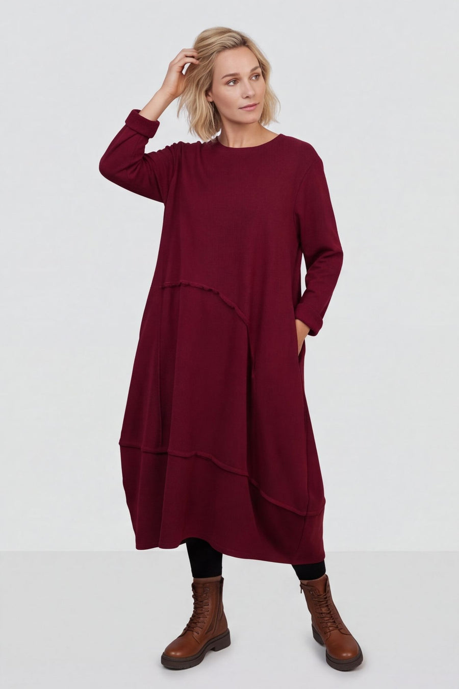 Edie Seam Detail Cotton Dress Wine – image 2 of 4