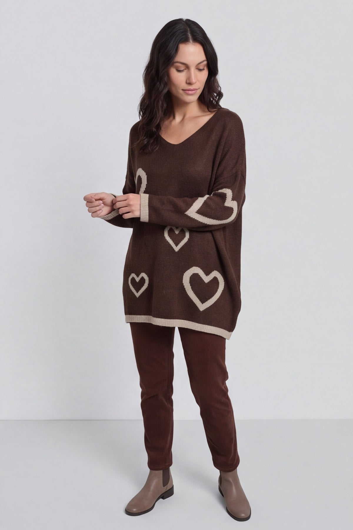 Milena Heart Knitted Jumper Cocoa – image 1 of 4
