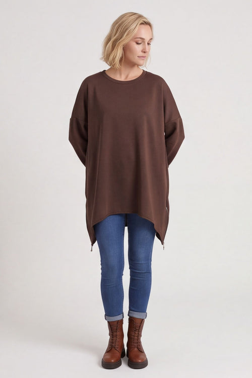 Lynne Zip Dipped Hem Top Cocoa – image 2 of 6
