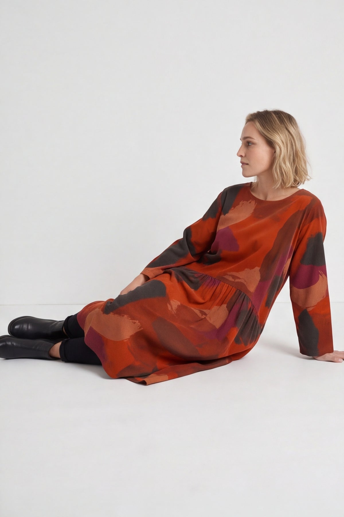 Dreda Print Needlecord Dress Burnt Orange – image 2 of 6