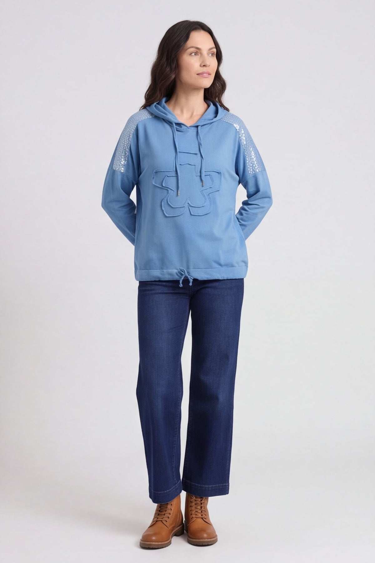 Betsy Flower Patch Hooded Cotton Top Blue – image 2 of 6
