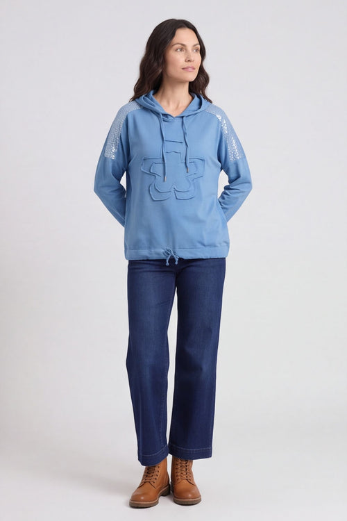 Betsy Flower Patch Hooded Cotton Top Blue – image 2 of 6