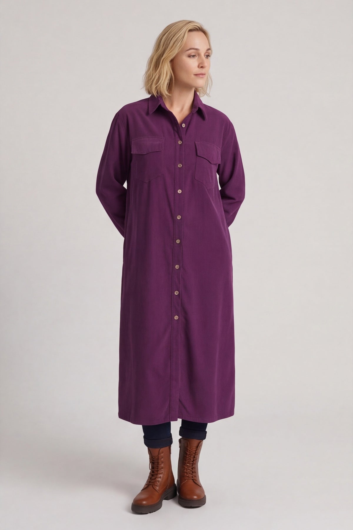 Dezi Needlecord Shirt Dress Purple – image 2 of 6