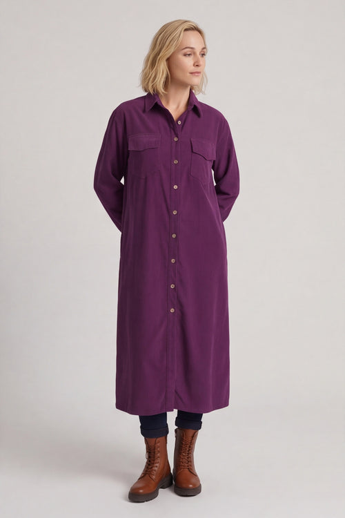 Dezi Needlecord Shirt Dress Purple – image 2 of 6