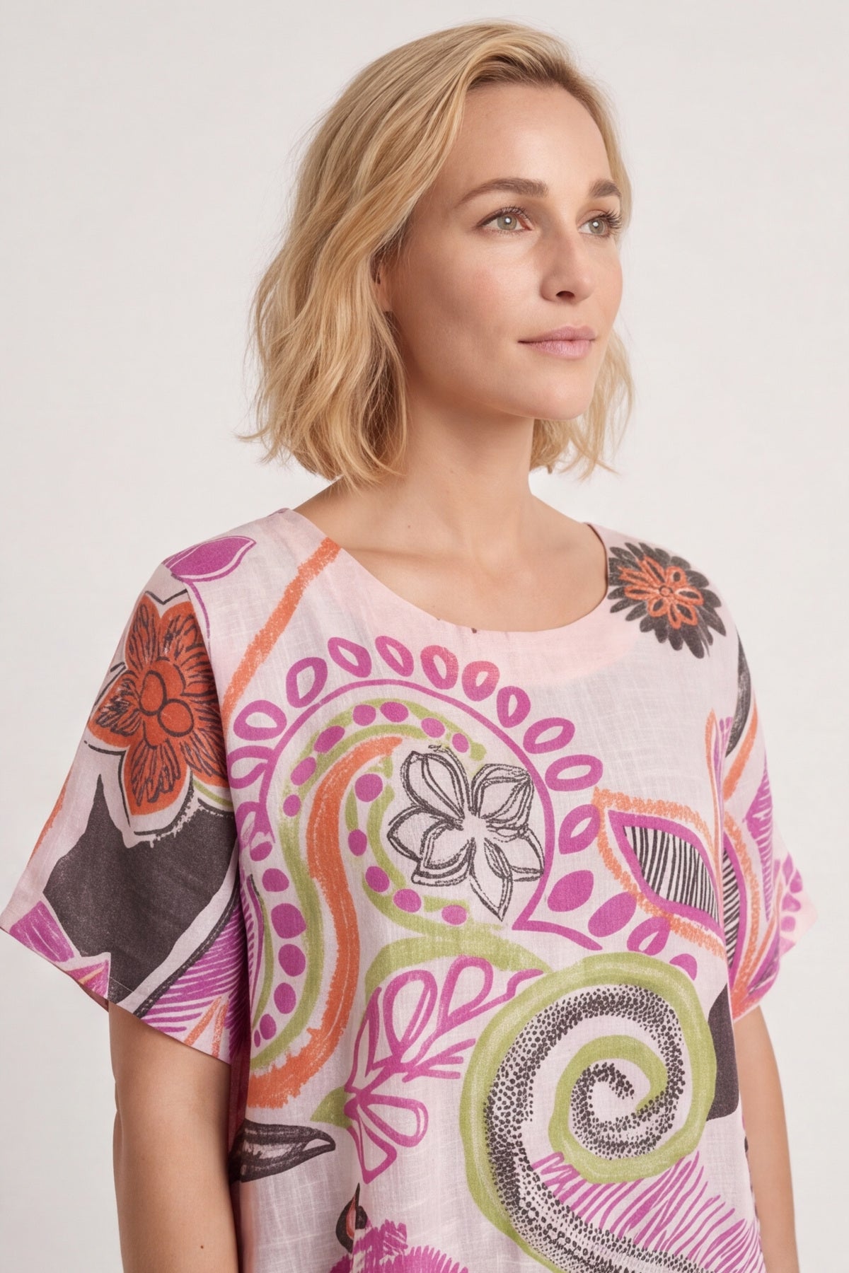 Aurora Leaf Linen Shift Dress – image 1 of 5