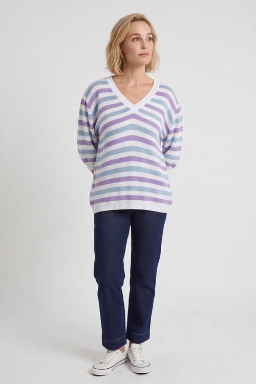 Gladys Stripe Knit Cotton Top Purple – image 2 of 6
