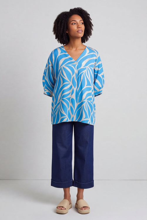 Morgan Print V-Neck Top Blue – image 2 of 6