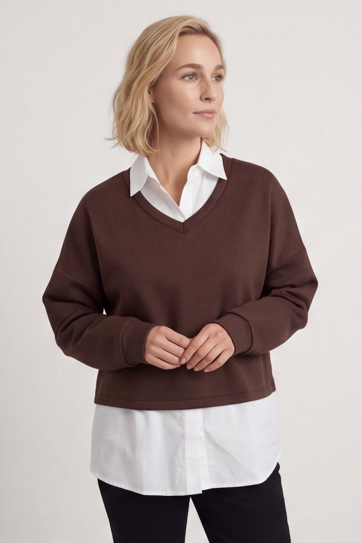 Leilani Collared Top Cocoa – image 2 of 5