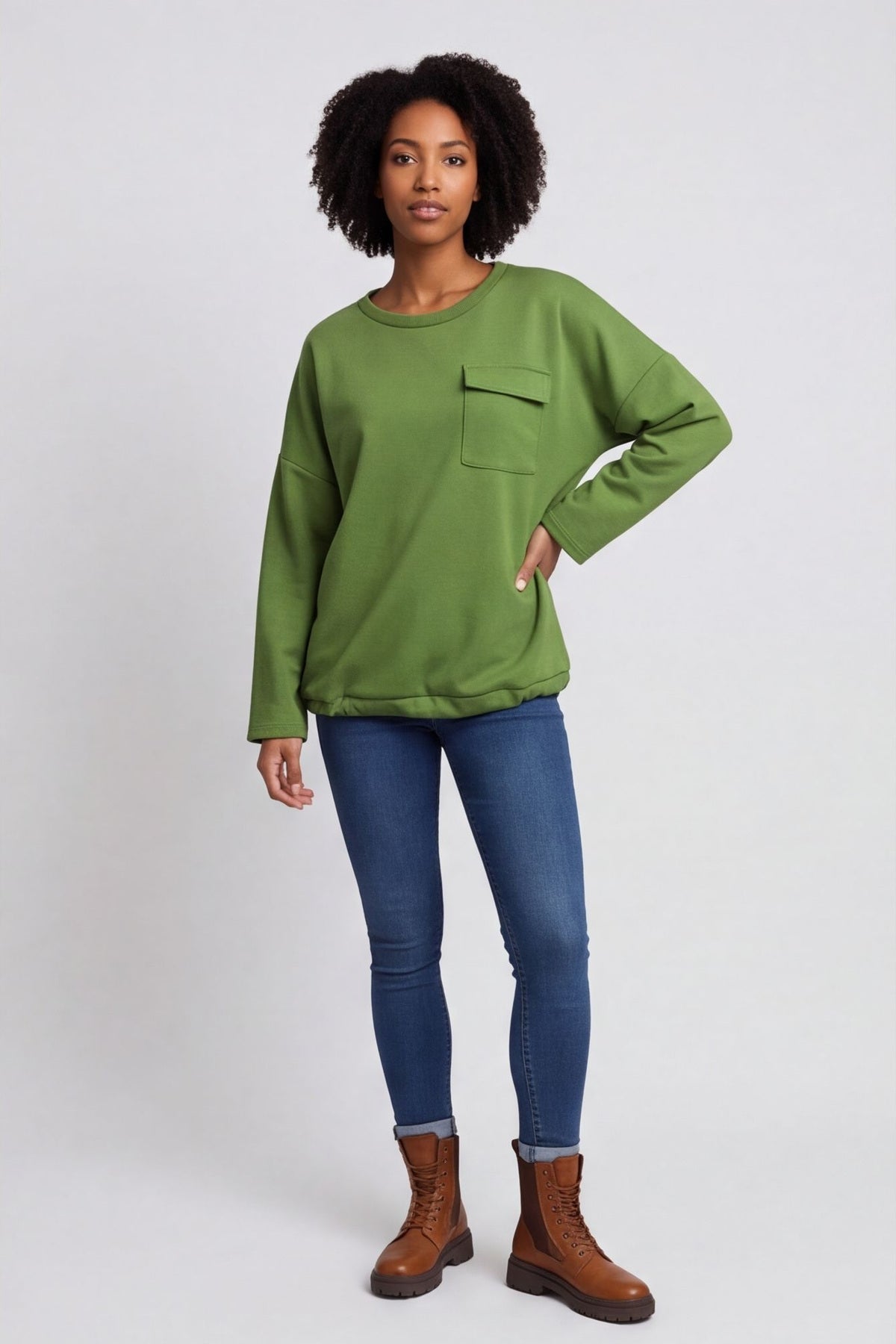 Tania Pocket Top Olive – image 2 of 6