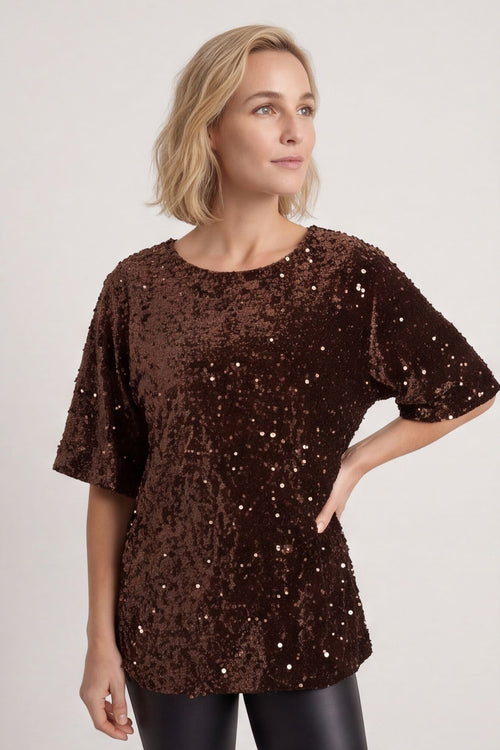 Kaylina Sequin Top Cocoa – image 2 of 5