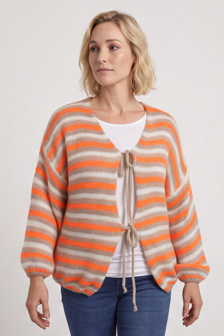 Merlyn Stripe Tie Knitted Cardigan Orange – image 2 of 6