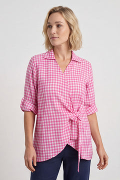 Shyla Gingham Wrap Cotton Top Fuchsia – image 2 of 6