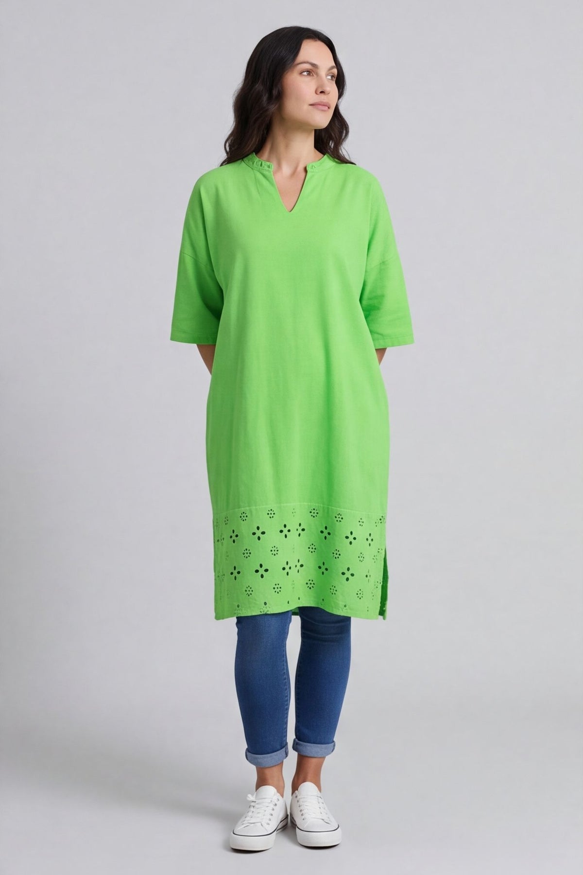 Gabrielle Embroidered Linen Dress Green – image 2 of 5