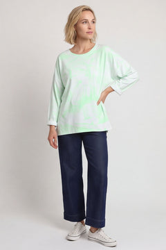 Charnette Long Sleeve Tie Dye Cotton Top Green – image 1 of 4