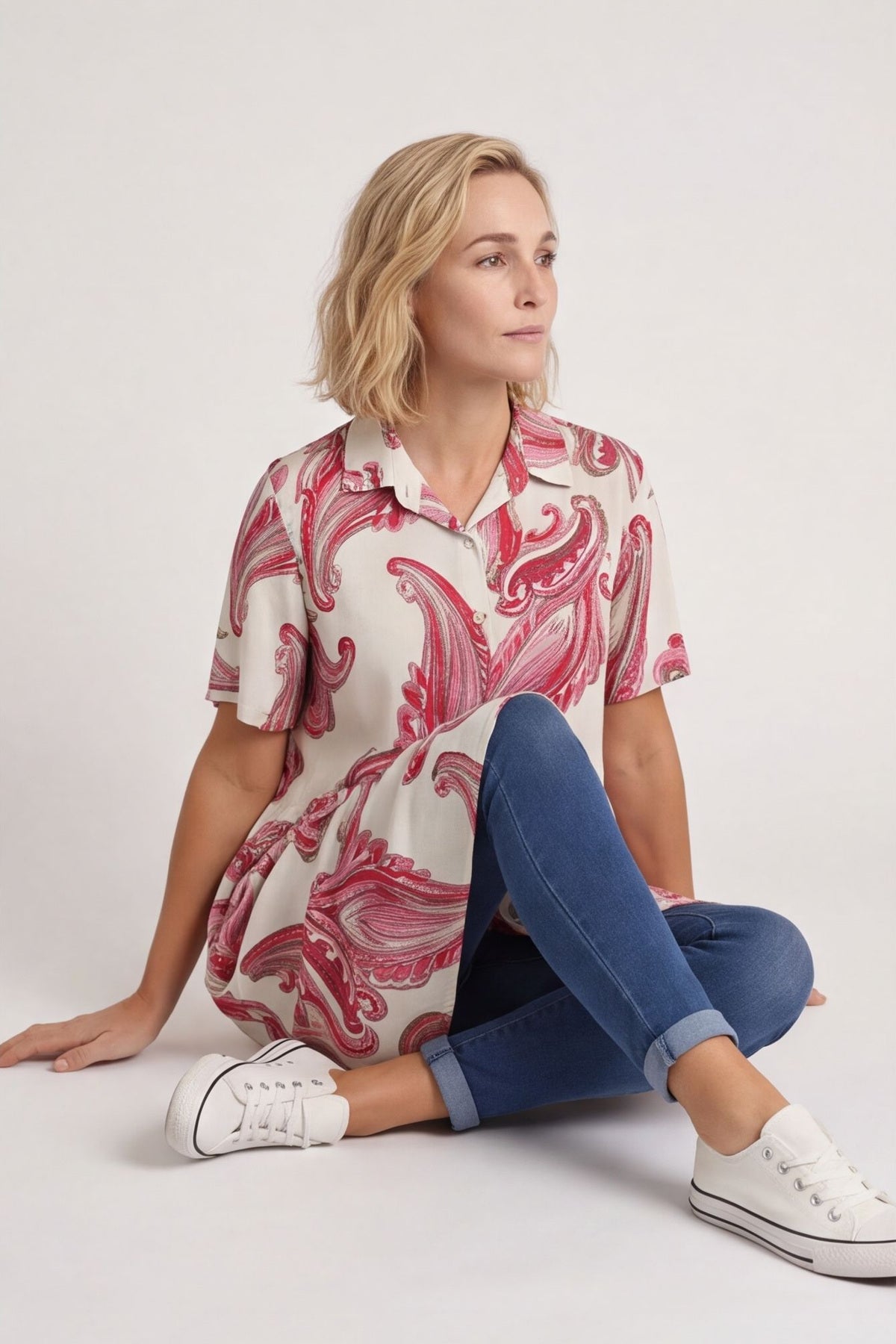 Jojo Print Button Dress Stone – image 2 of 6