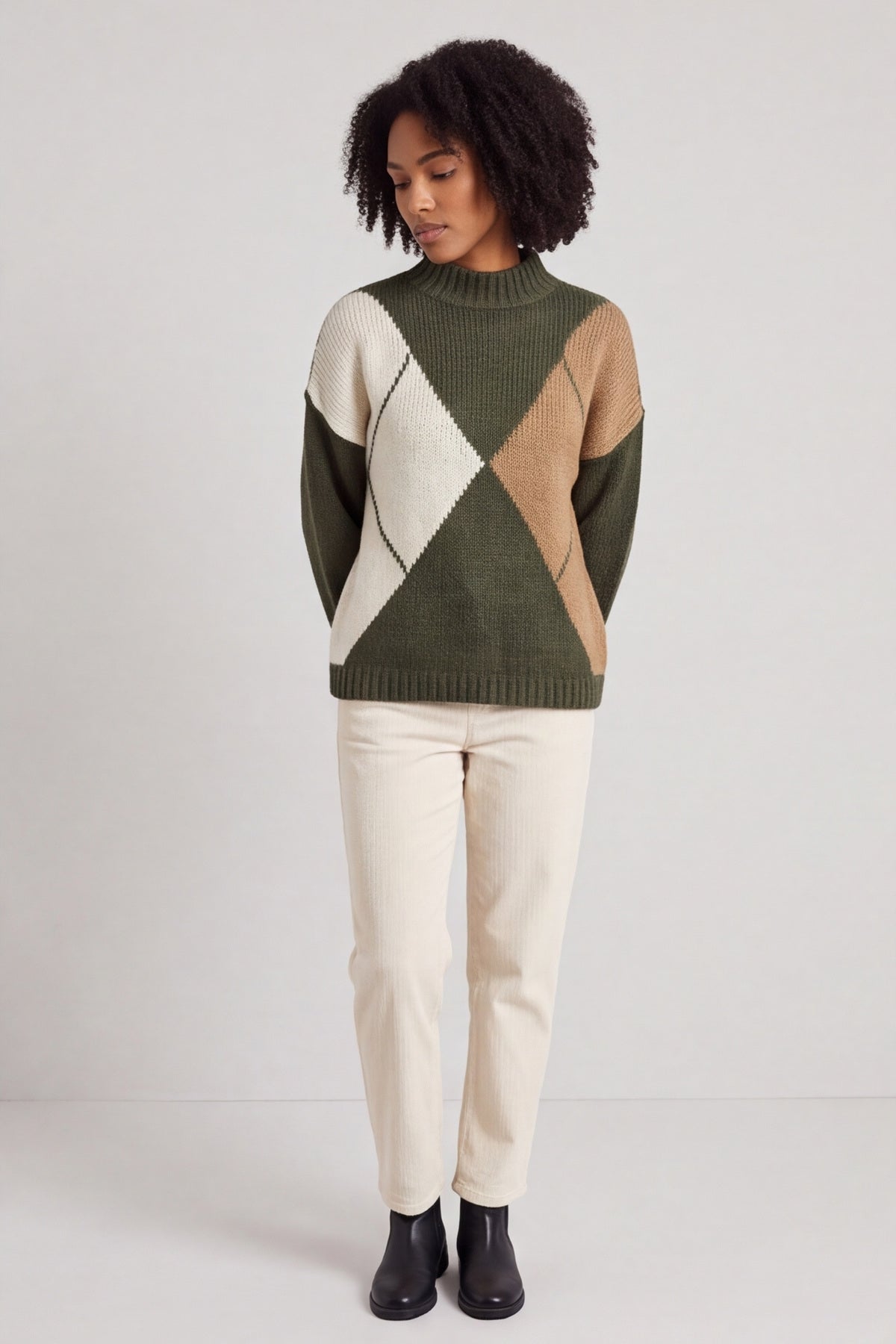 Rodina Argyle Knitted Jumper Khaki – image 2 of 5