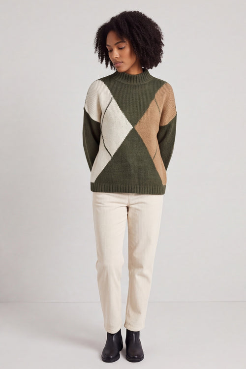 Rodina Argyle Knitted Jumper Khaki – image 2 of 5