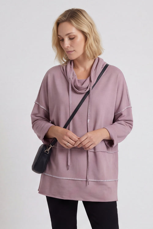 Clarina Cowl Neck Cotton Top Mauve – image 2 of 6