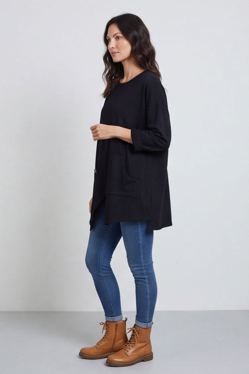 Kelilah Pocket Cotton Top Black – image 2 of 5