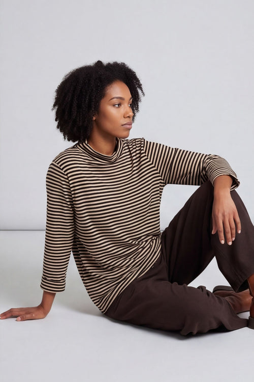 Lyssa Cowl Neck Stripe Top Stone – image 2 of 5