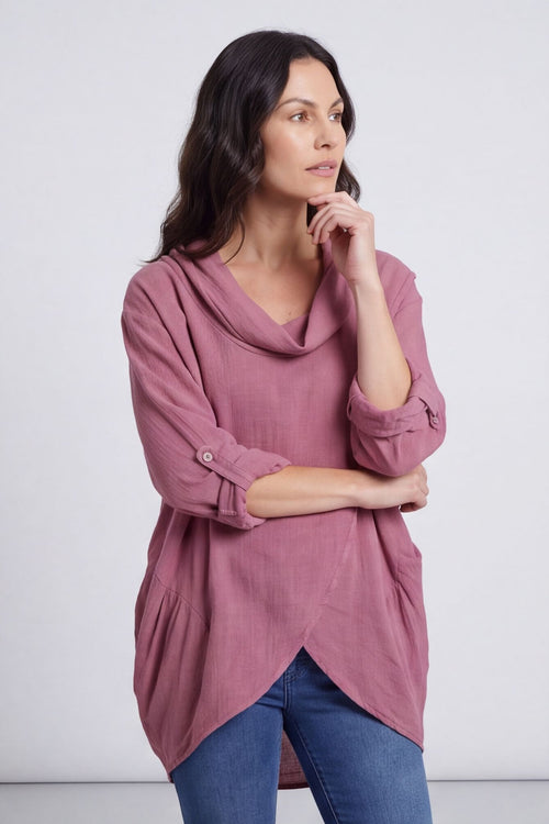 Beulah Cowl Neck Cotton Top Grape – image 2 of 6