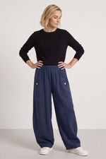 Clarisse Button Pocket Linen Trousers Navy Navy - Clarisse Button Pocket Linen Trousers Navy – image 2 of 6