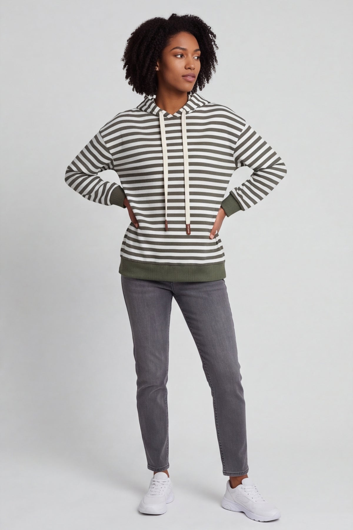 Selena Stripe Hooded Top Khaki – image 2 of 6