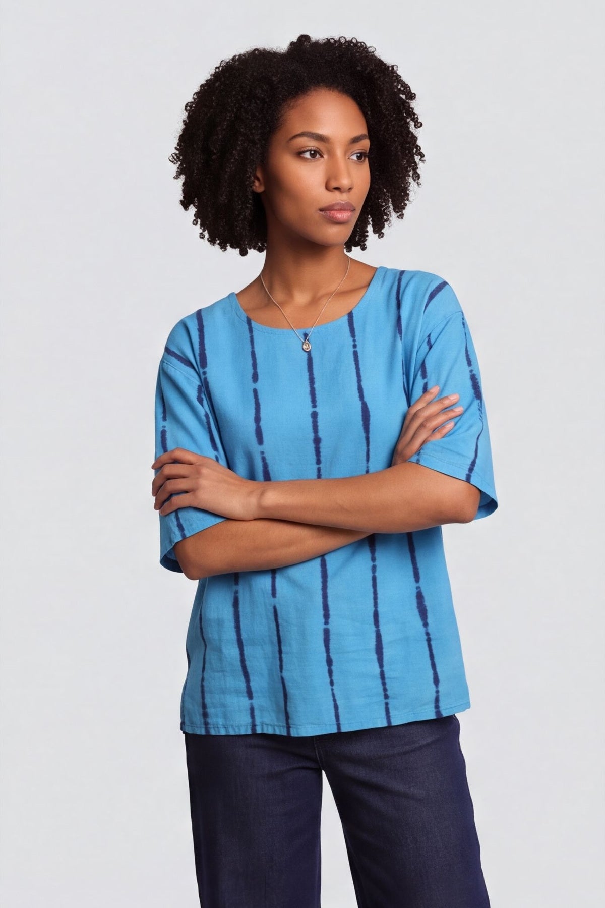 Kalia Stripe Linen Top Kingfisher – image 2 of 6