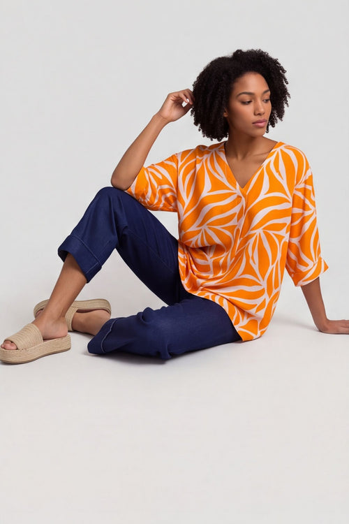 Morgan Print V-Neck Top Orange – image 2 of 4