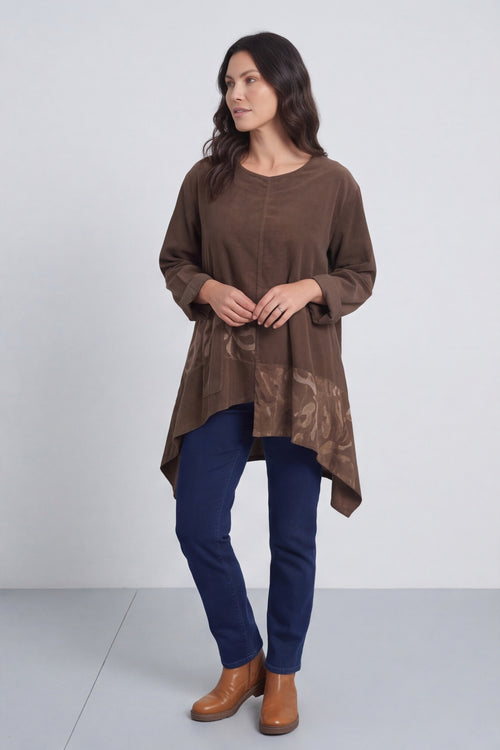 Berenice Print Detail Needlecord Top Nutmeg – image 2 of 6