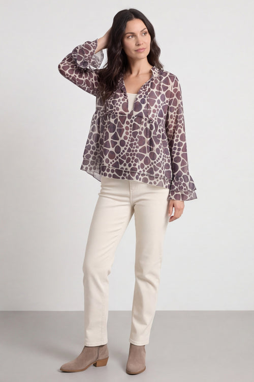 Edith Print Tie Front Top Cocoa – image 2 of 6