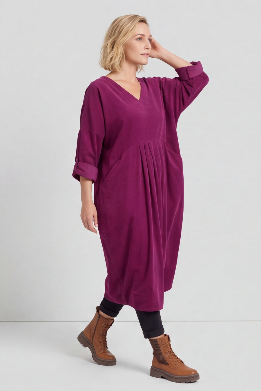 Dinah V-Neck Needlecord Dress Burgundy – image 2 of 6