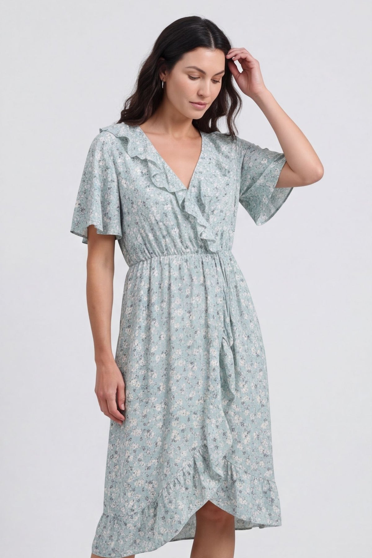 Etienne Floral Wrap Dress Sage Green – image 2 of 4