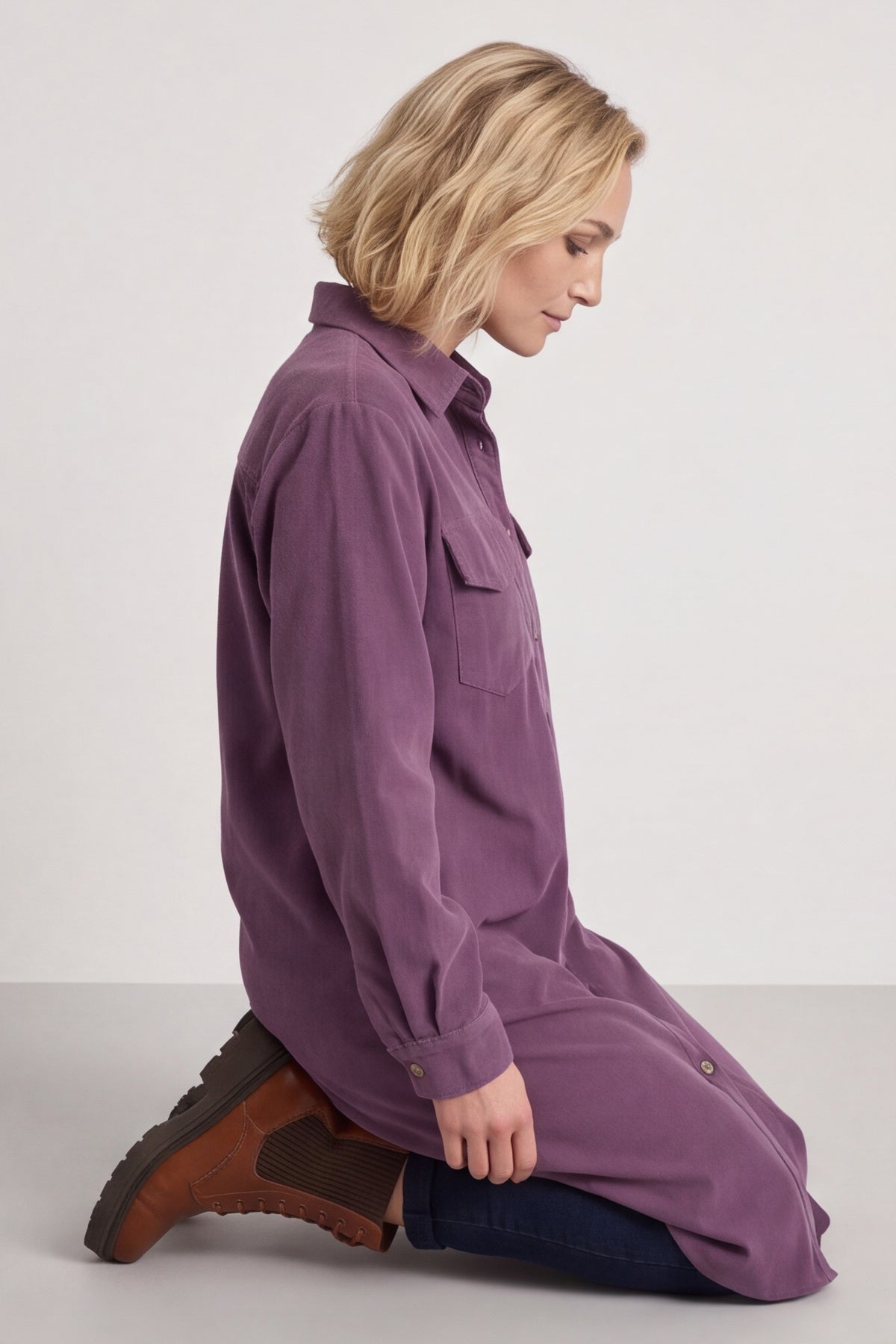 Dezi Needlecord Shirt Dress Mauve – image 2 of 6