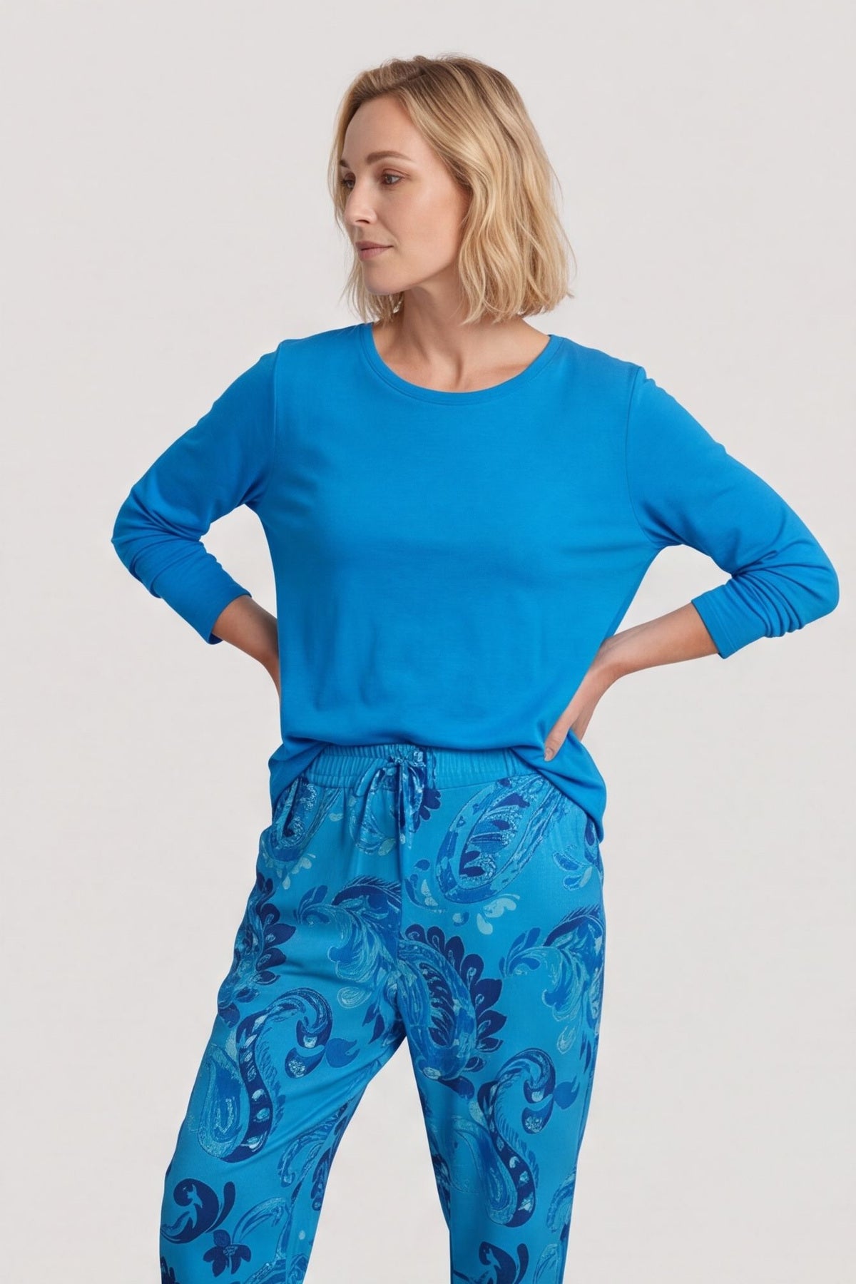 Lilah Print Cotton Trousers Blue – image 2 of 5