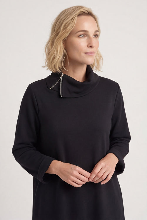 Wanda Zip Polo Cotton Dress Black – image 2 of 6