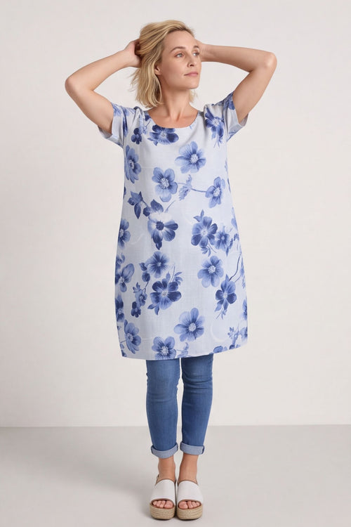 Velora Floral Cotton Tunic Grey – image 2 of 5