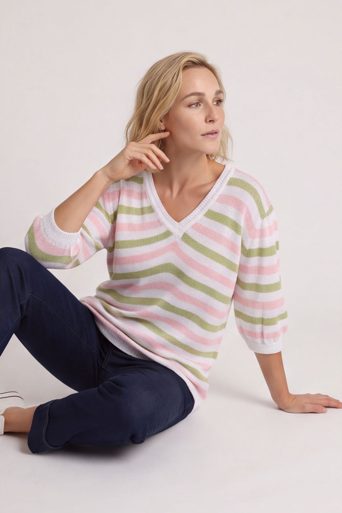 Gladys Stripe Knit Cotton Top Pink – image 2 of 6