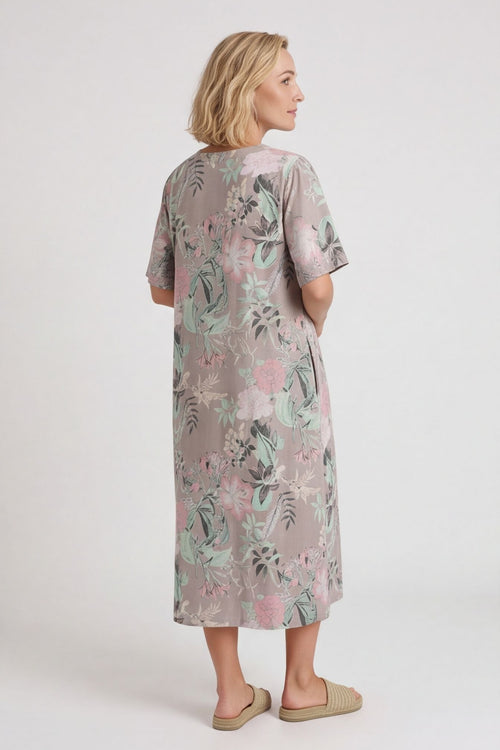 Mavis Floral Linen Dress Mocha – image 2 of 6